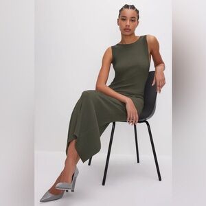 NWOT Good American Women’s Shine Rib Off Scoop Back Midi Dress Green S